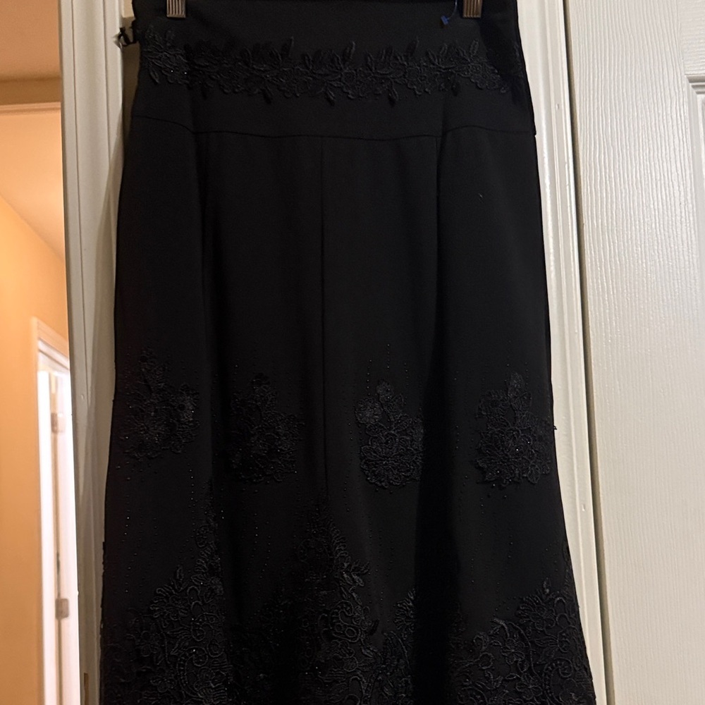 NWT Chic Black A-Line Women's Skirt with embroidery and rhinestone accents